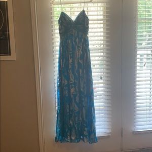 Formal turquoise dress with silver detailing